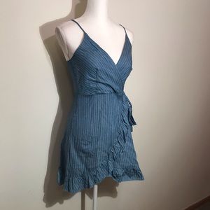 Altar’d State Pinstripe Chambray Blue White Dress Small